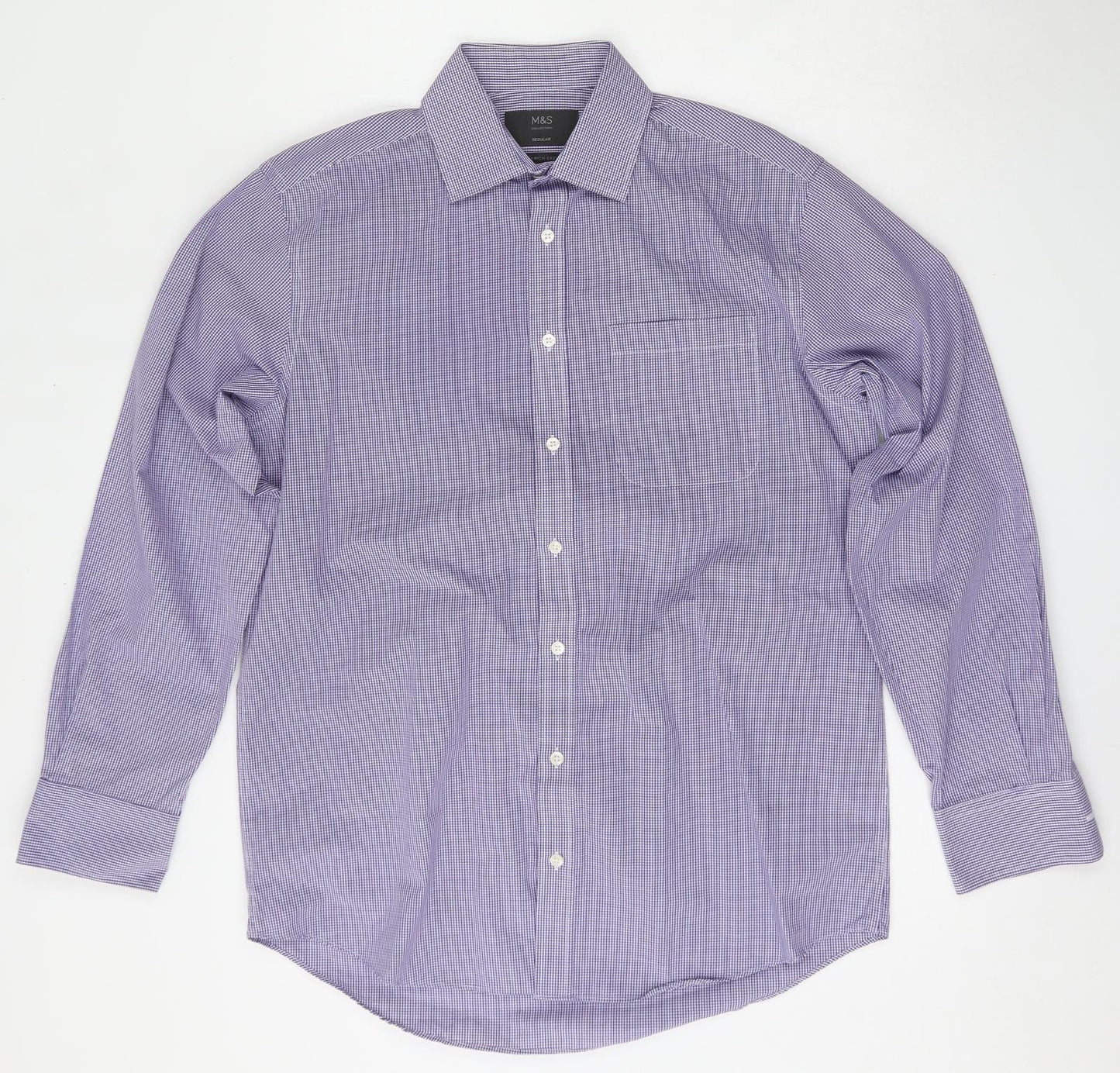 Marks and Spencer Mens Blue Check Cotton  Dress Shirt Size 15.5 Collared