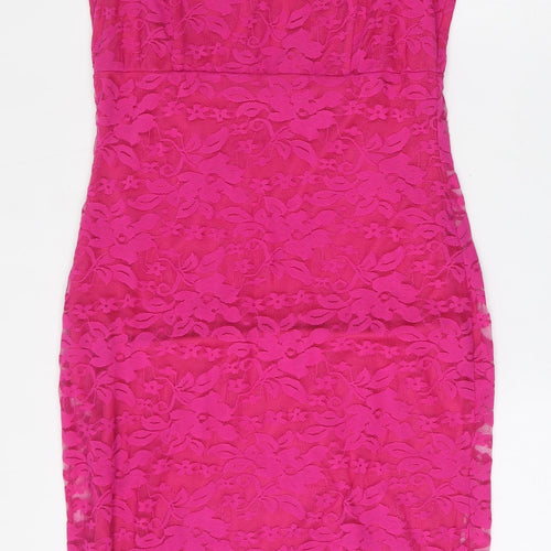 IX London Womens Pink Floral Polyester Pencil Dress  Size 12  V-Neck