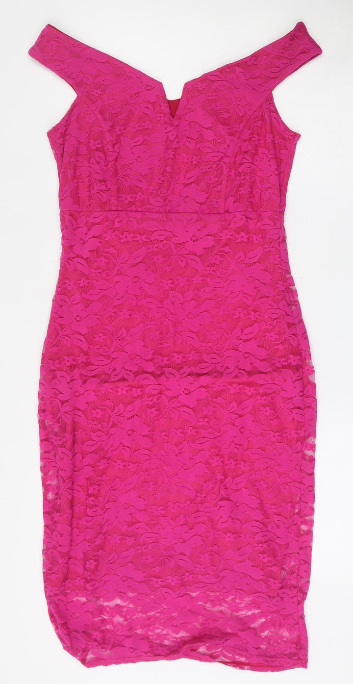 IX London Womens Pink Floral Polyester Pencil Dress Size 12 V-Neck