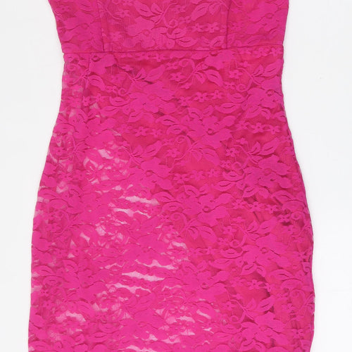 IX London Womens Pink Floral Polyester Pencil Dress  Size 12  V-Neck
