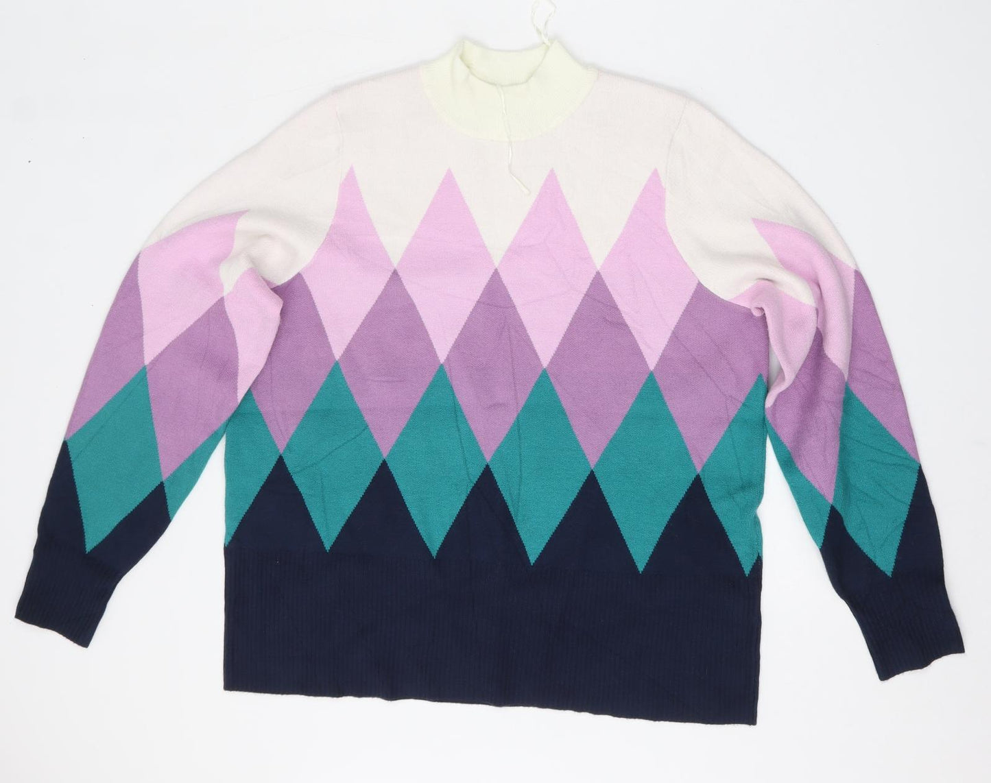 Marks and Spencer Womens Multicoloured Mock Neck Argyle/Diamond  Pullover Jumper Size 18