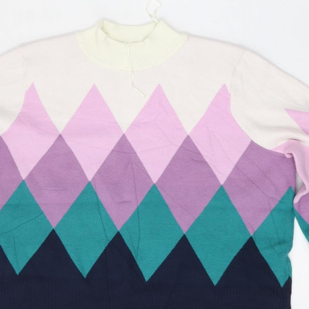 Marks and Spencer Womens Multicoloured Mock Neck Argyle/Diamond  Pullover Jumper Size 18