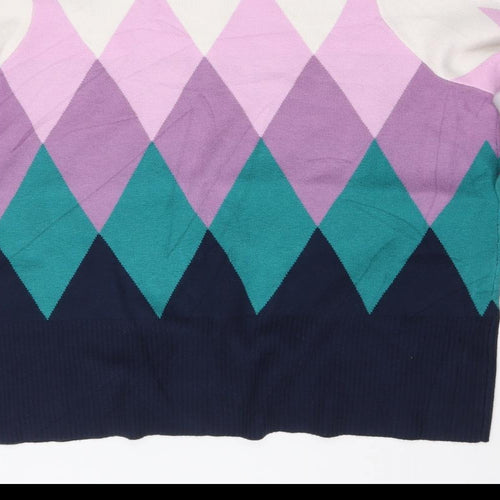 Marks and Spencer Womens Multicoloured Mock Neck Argyle/Diamond  Pullover Jumper Size 18