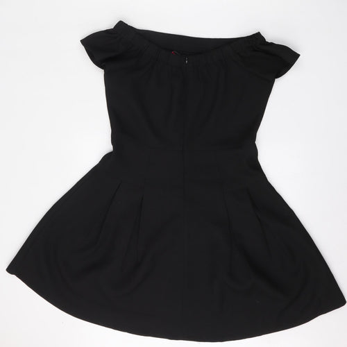 Boohoo Womens Black  Polyester Fit & Flare  Size 10  Boat Neck