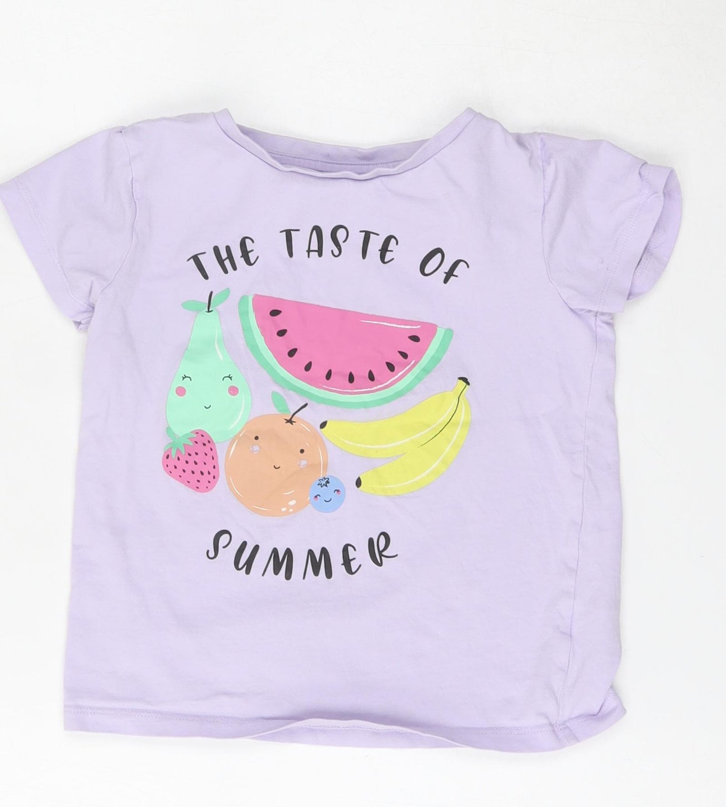 Dunnes Stores Girls Purple  Cotton Basic T-Shirt Size 7-8 Years Round Neck