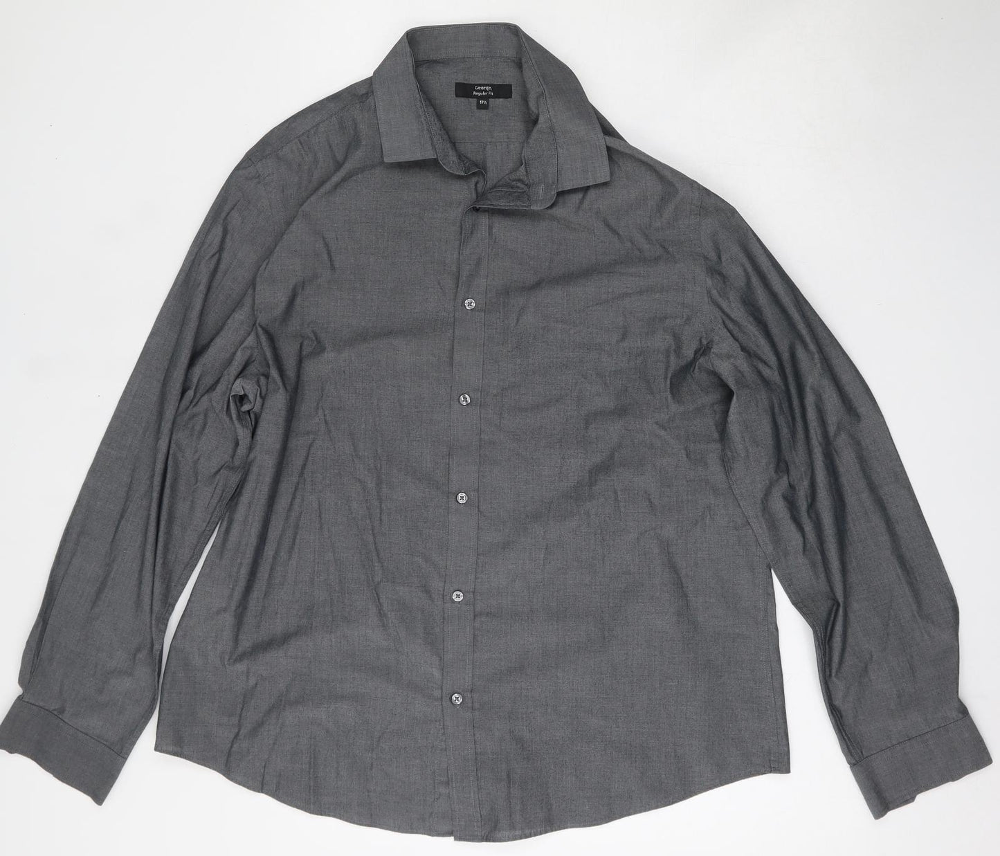 George Mens Grey  Polyester  Dress Shirt Size 17.5 Collared