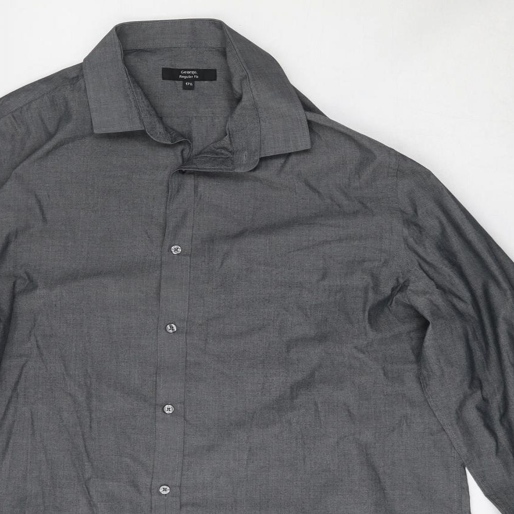 George Mens Grey  Polyester  Dress Shirt Size 17.5 Collared