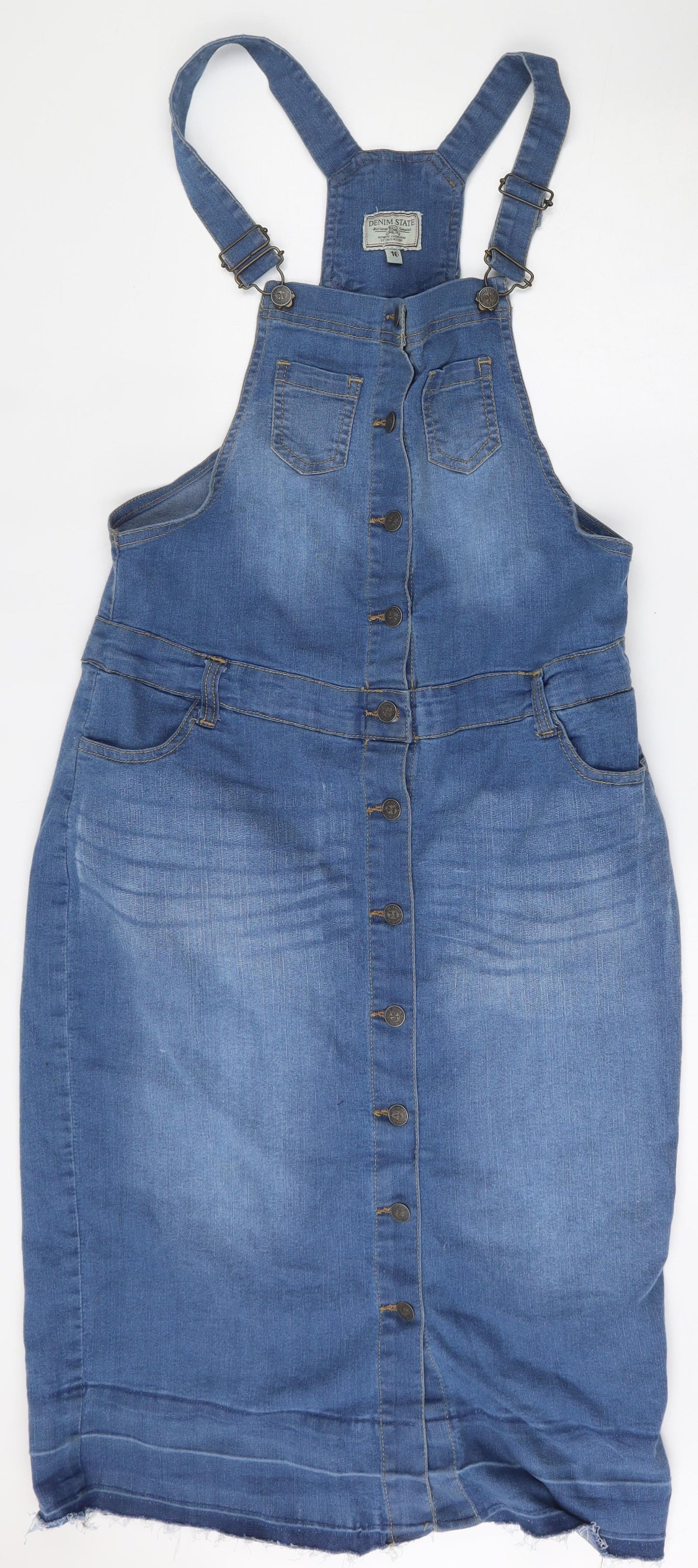 Denim State Womens Blue  Cotton Dungaree One-Piece Size 16  Button