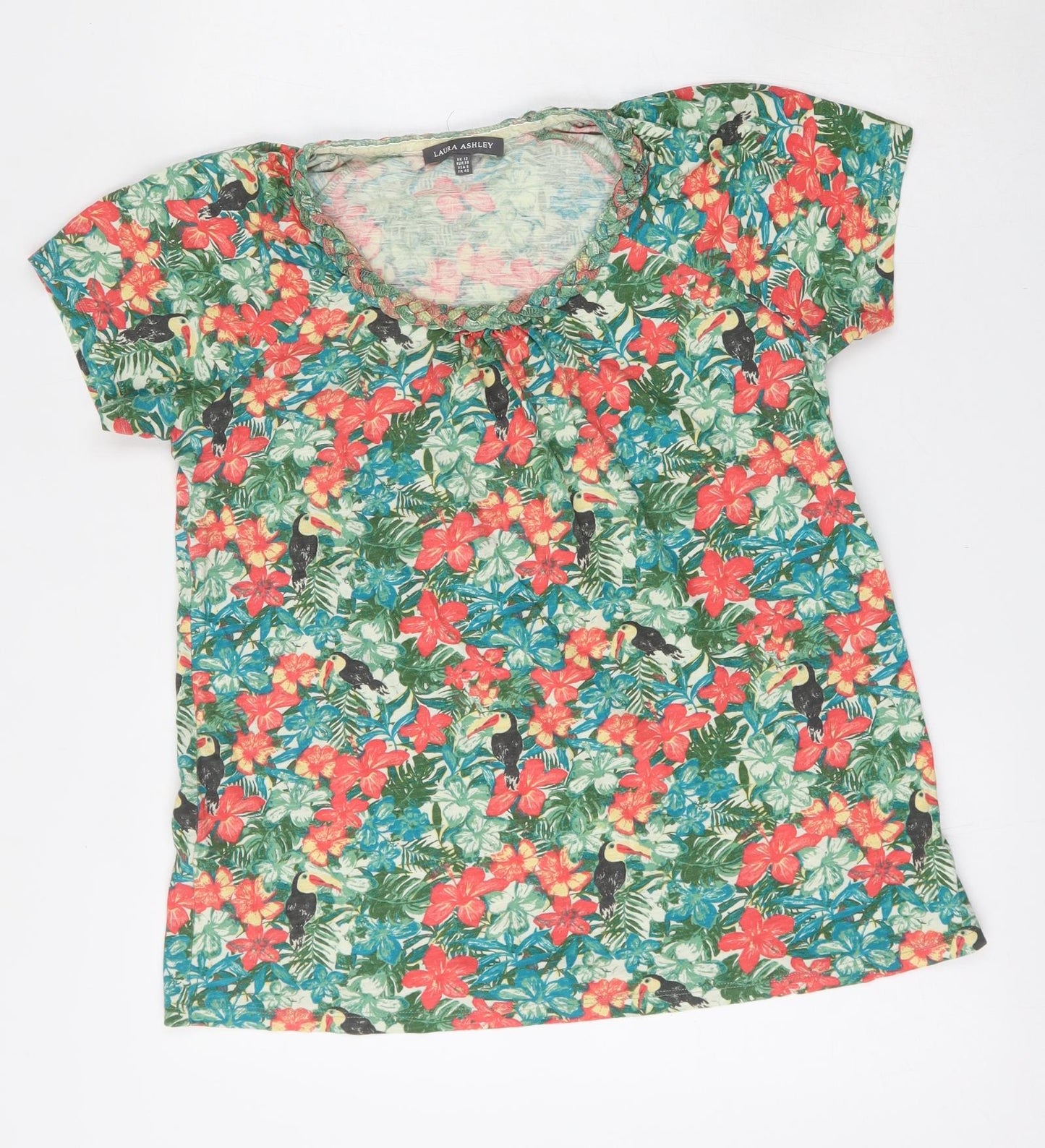 Laura Ashley Womens Multicoloured Floral Cotton Basic Blouse Size 12 Round Neck