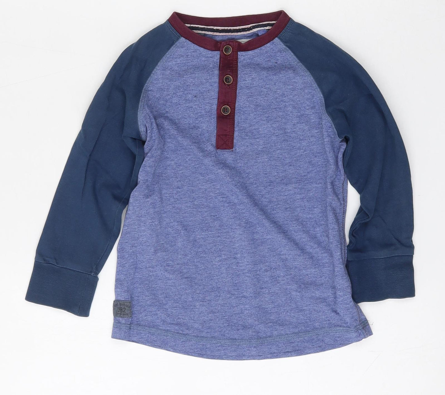 NEXT Boys Blue  Cotton Basic T-Shirt Size 3-4 Years Round Neck Button