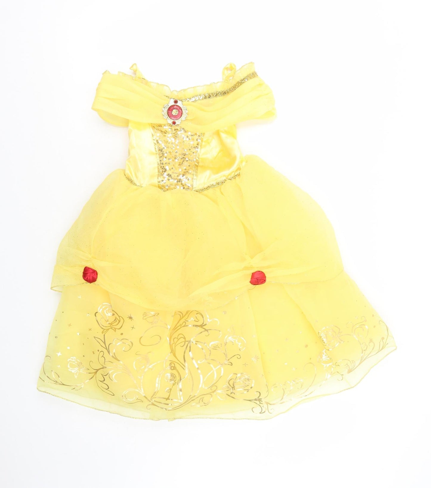 Disney Girls Yellow  Polyester Ball Gown  Size 4 Years  Off the Shoulder  - Princess Dress