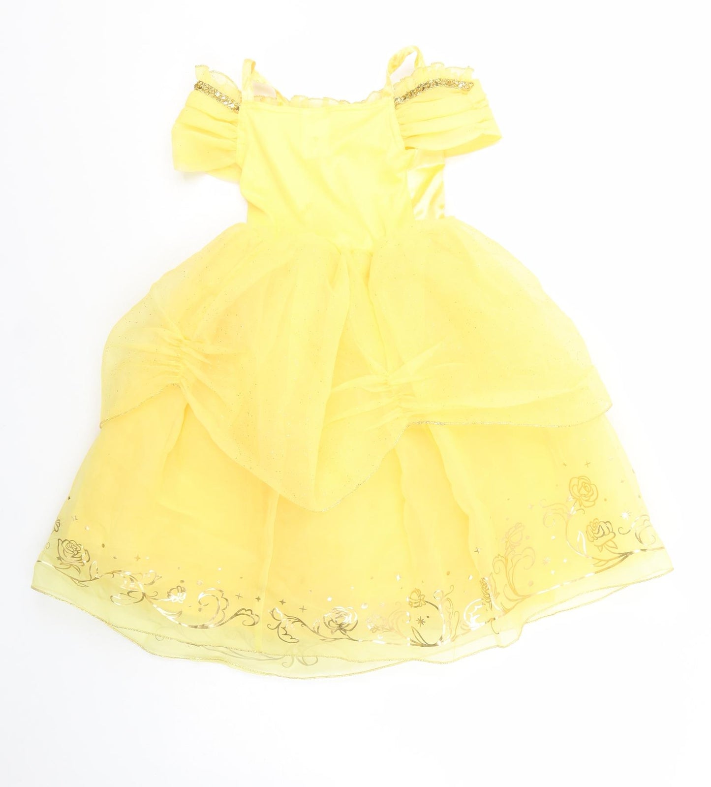 Disney Girls Yellow  Polyester Ball Gown  Size 4 Years  Off the Shoulder  - Princess Dress