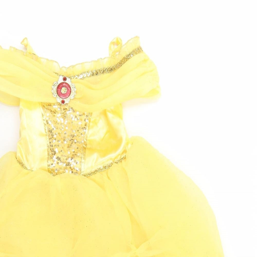 Disney Girls Yellow  Polyester Ball Gown  Size 4 Years  Off the Shoulder  - Princess Dress