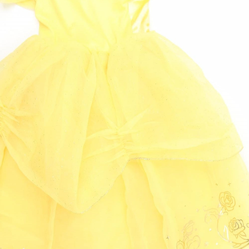 Disney Girls Yellow  Polyester Ball Gown  Size 4 Years  Off the Shoulder  - Princess Dress