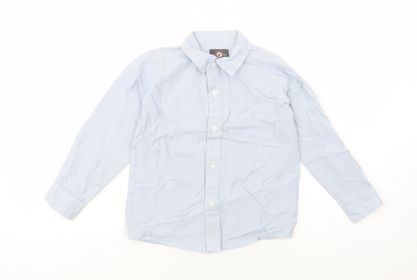 Mothercare Boys Blue Striped Cotton Basic Button-Up Size 6-7 Years Collared Button