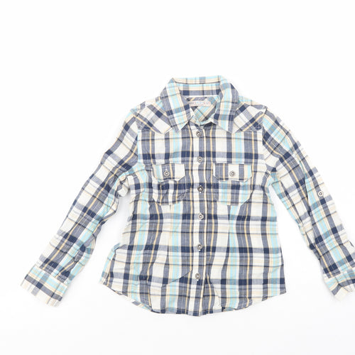 Marks and Spencer Boys Blue Plaid Cotton Basic Button-Up Size 6 Years Collared Button