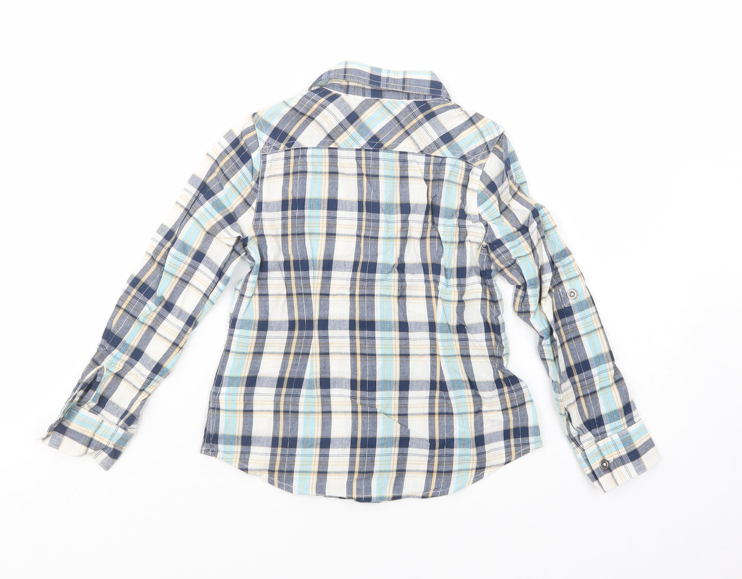 Marks and Spencer Boys Blue Plaid Cotton Basic Button-Up Size 6 Years Collared Button