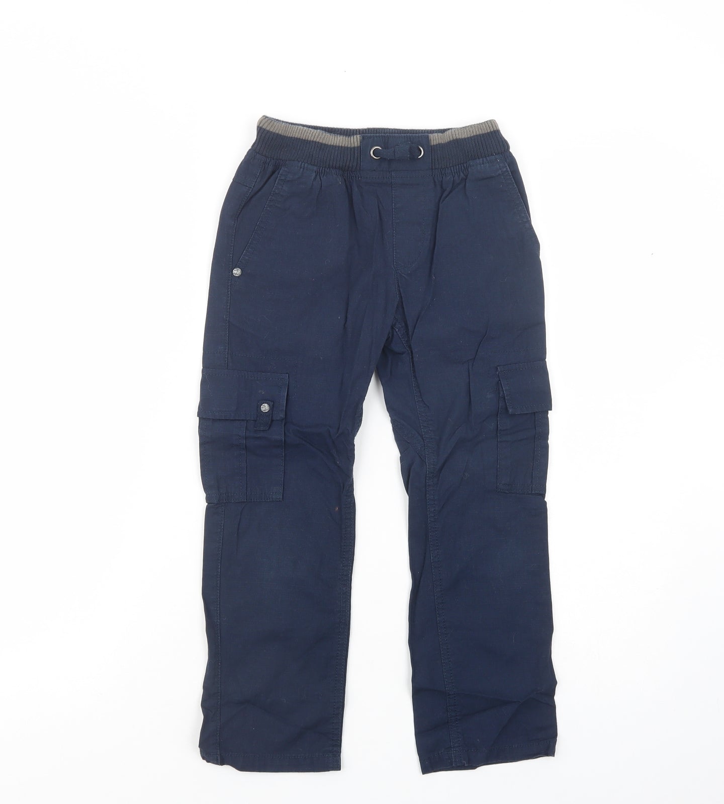 Marks and Spencer Boys Blue  Cotton Cargo Trousers Size 6-7 Years  Regular Drawstring