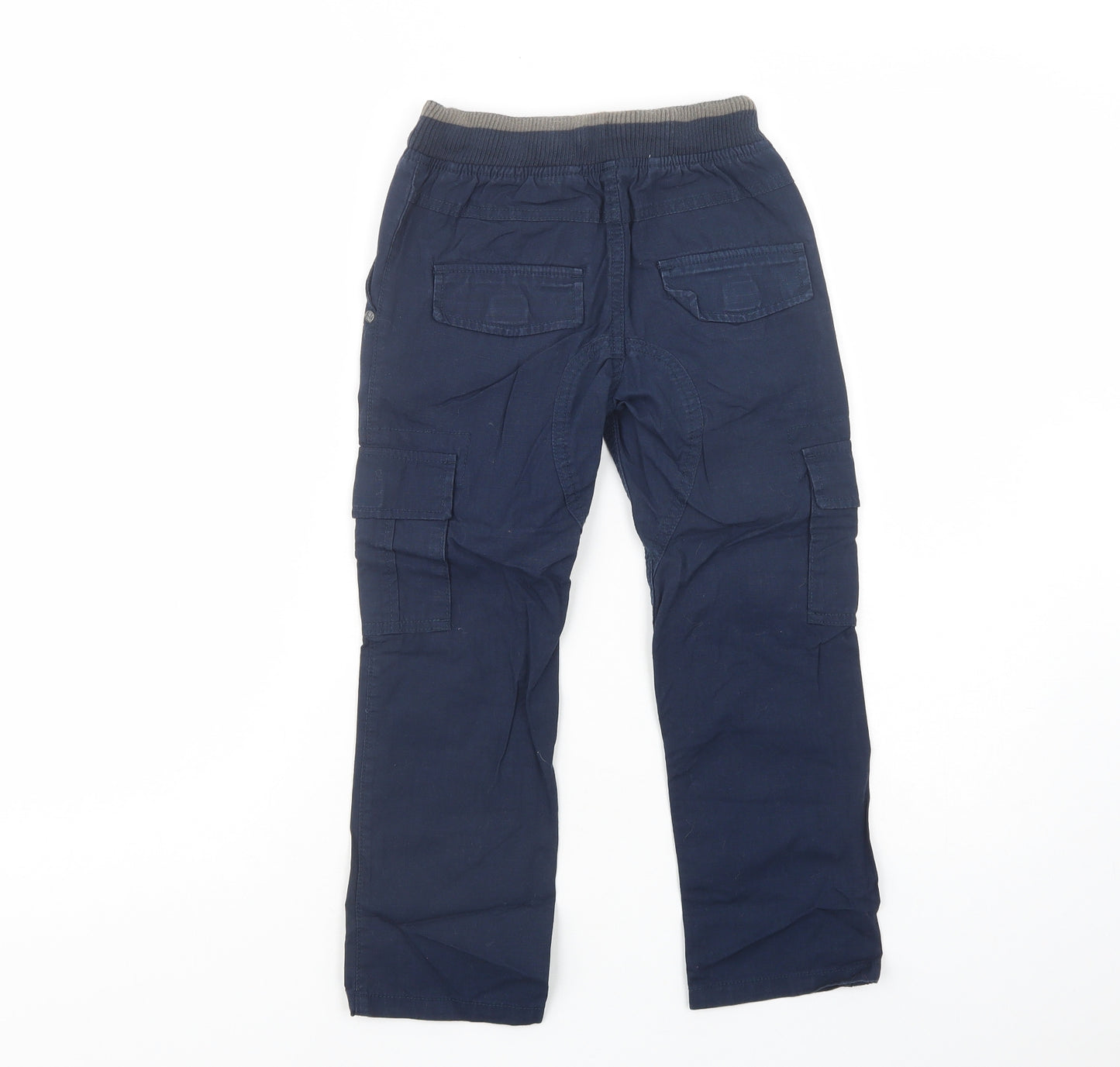 Marks and Spencer Boys Blue  Cotton Cargo Trousers Size 6-7 Years  Regular Drawstring