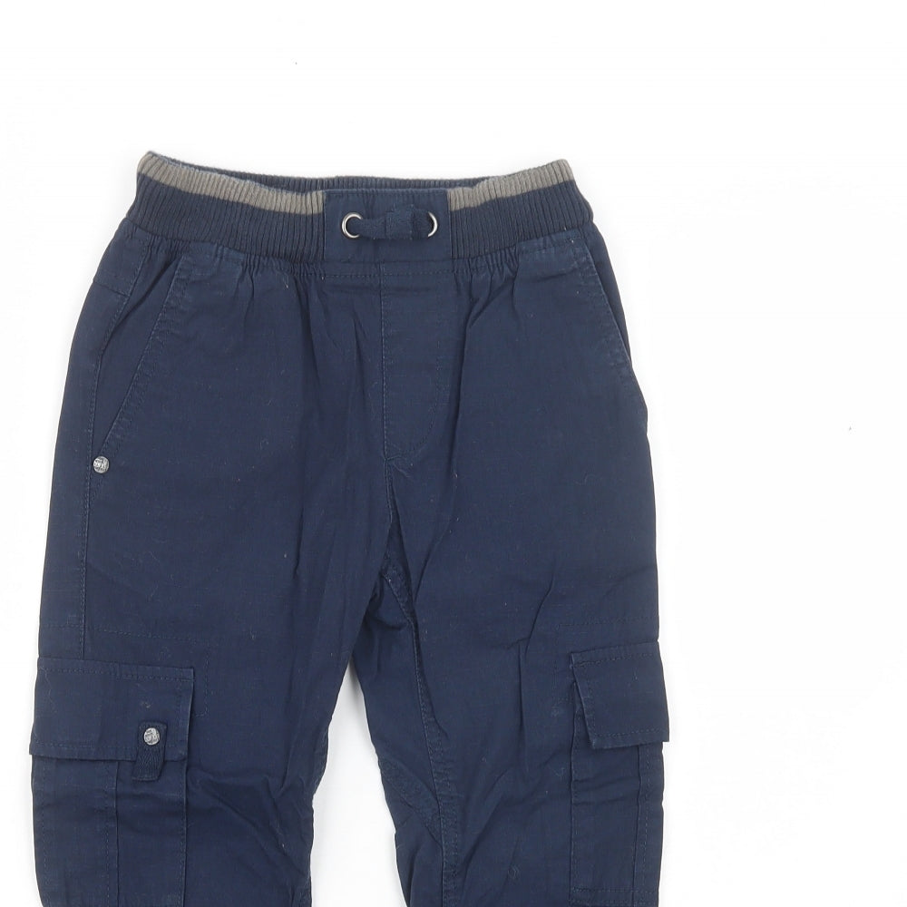 Marks and Spencer Boys Blue  Cotton Cargo Trousers Size 6-7 Years  Regular Drawstring