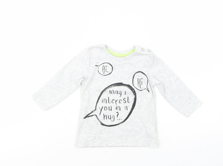 George Baby Grey Cotton Basic T-Shirt Size 3-6 Months Crew Neck Snap
