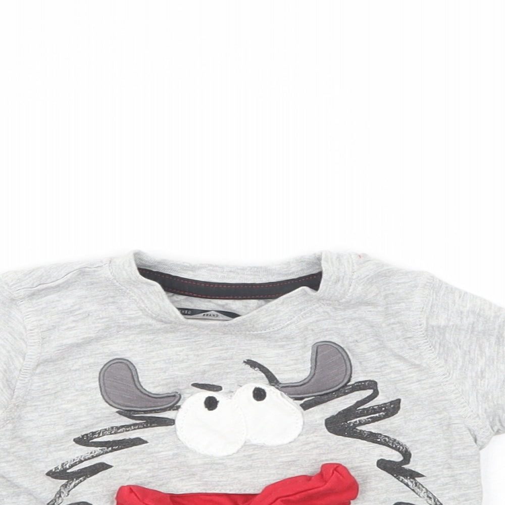 NEXT Baby Grey  Cotton Basic T-Shirt Size 3-6 Months Crew Neck Pullover - Cute Monster