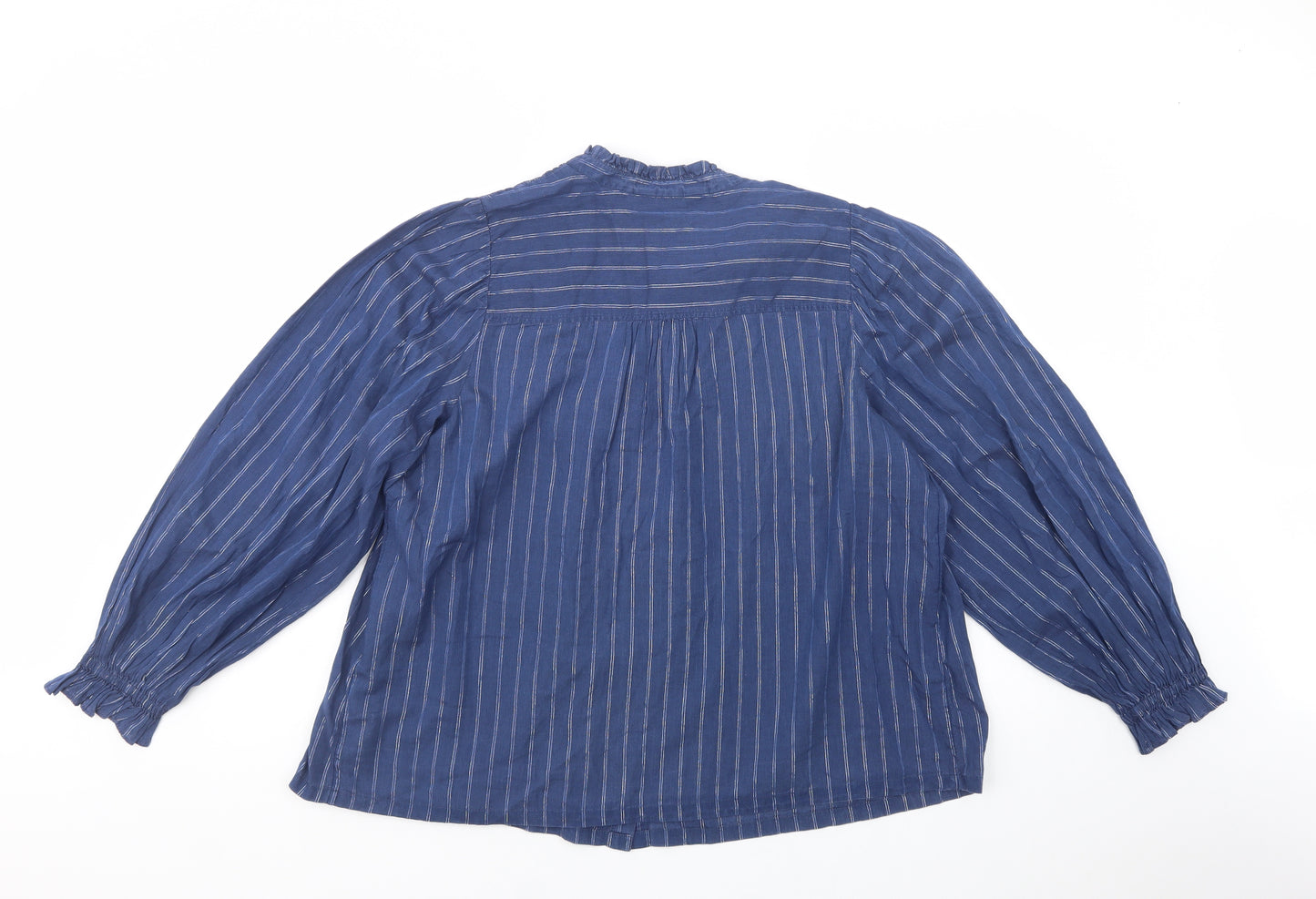 Marks and Spencer Womens Blue Striped Cotton Basic Button-Up Size 16 Mock Neck