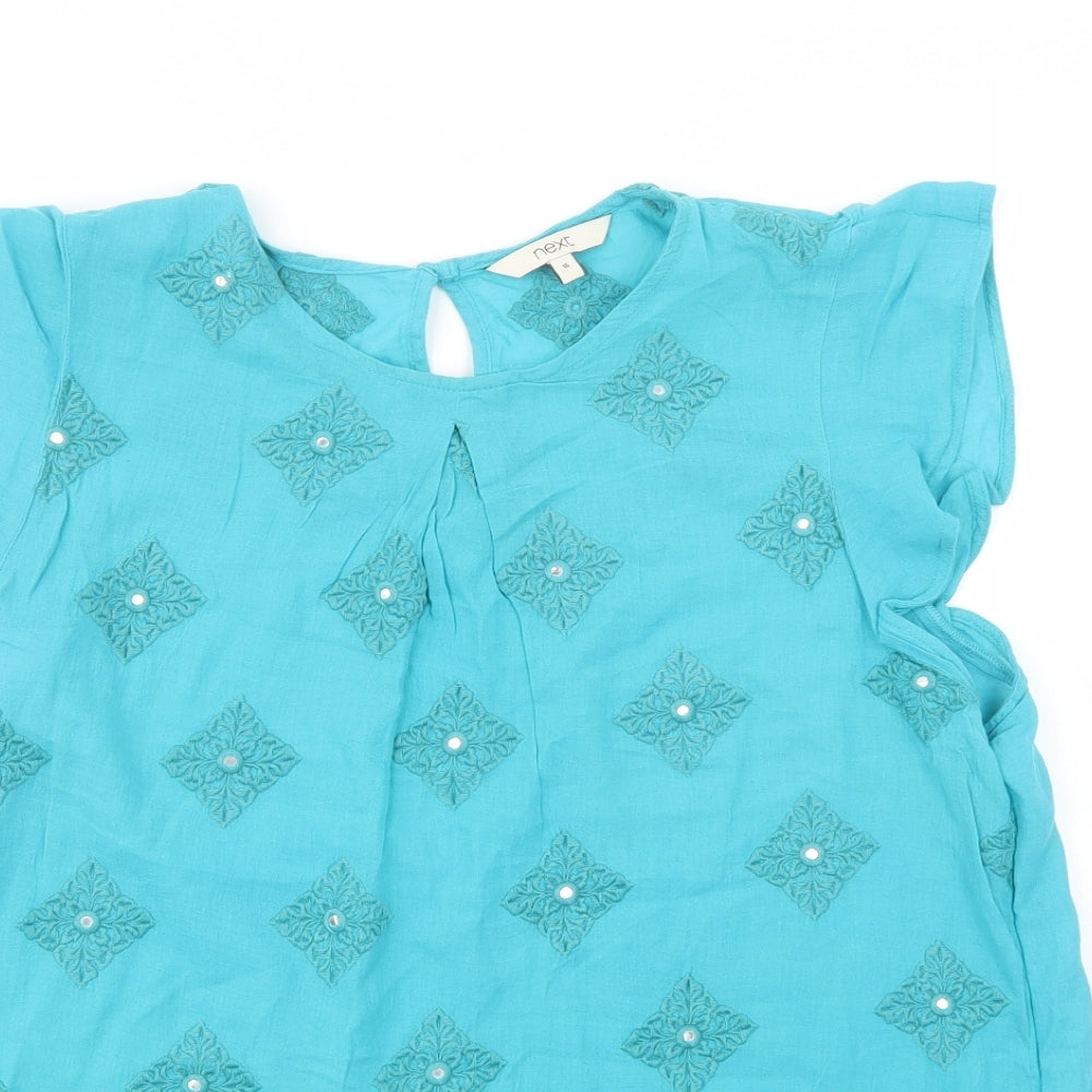 NEXT Womens Blue  Cotton Basic Blouse Size 16 Crew Neck