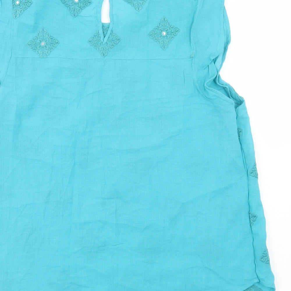 NEXT Womens Blue  Cotton Basic Blouse Size 16 Crew Neck