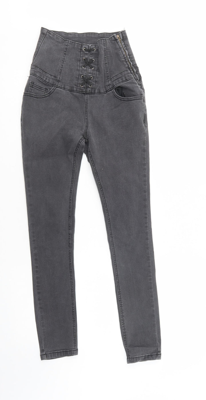 New Look Girls Grey  Cotton Skinny Jeans Size 13 Years  Regular Lace Up