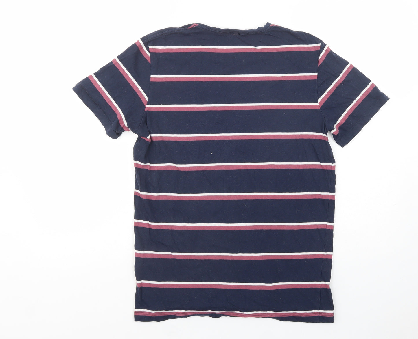 JACK & JONES Mens Blue Striped Cotton  T-Shirt Size M Crew Neck
