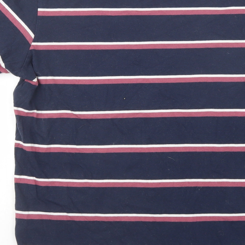 JACK & JONES Mens Blue Striped Cotton  T-Shirt Size M Crew Neck