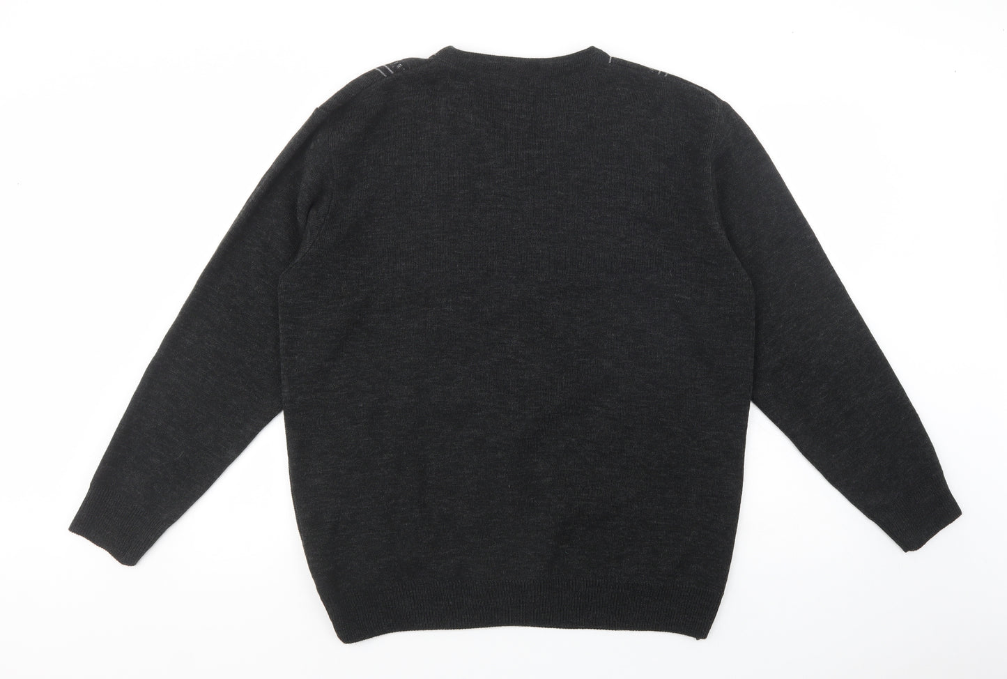 Sergio Rossi Mens Black V-Neck Geometric Wool Pullover Jumper Size XL