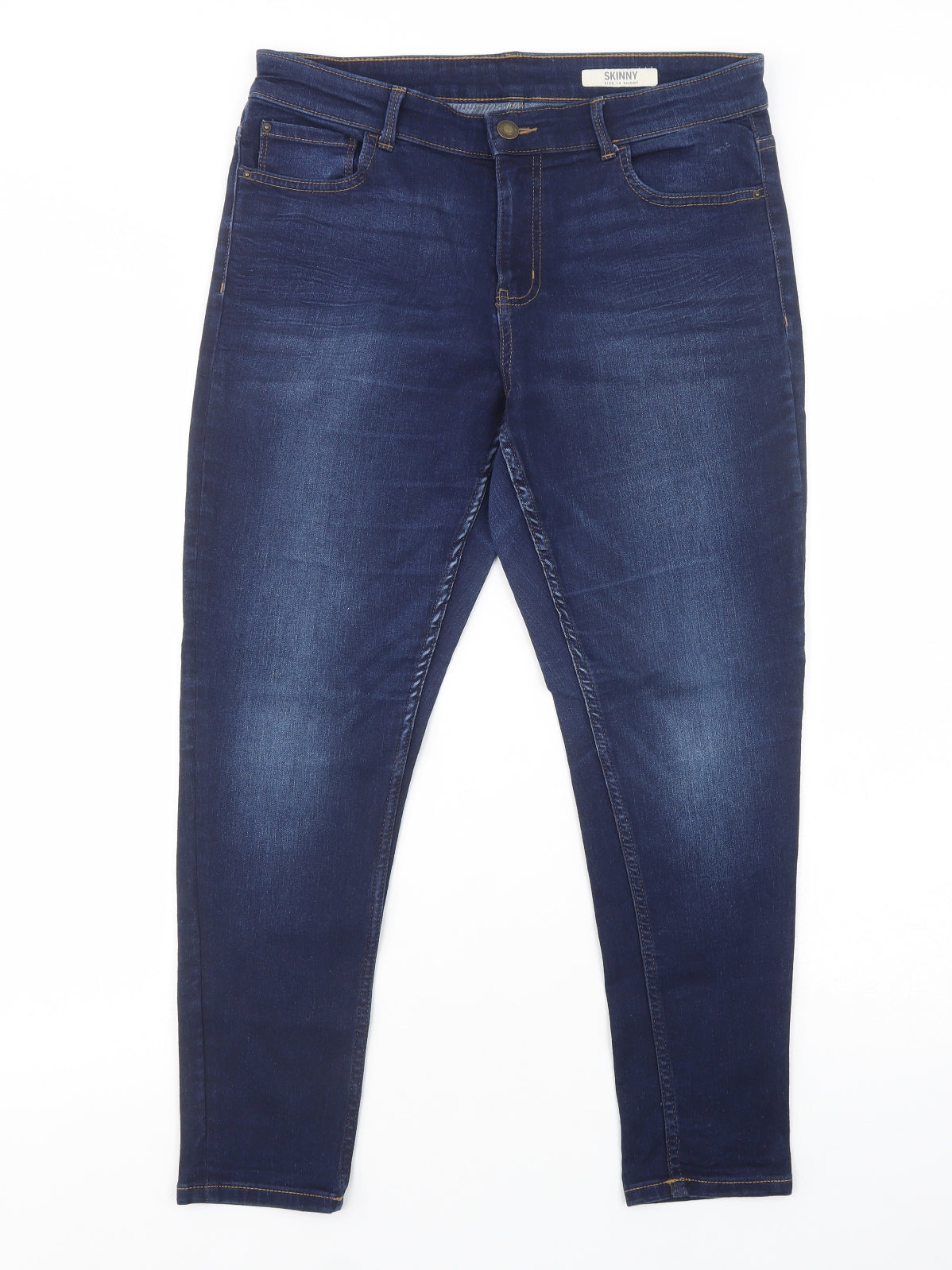 Marks and Spencer Womens Blue  Cotton Skinny Jeans Size 14 L26 in Regular Button