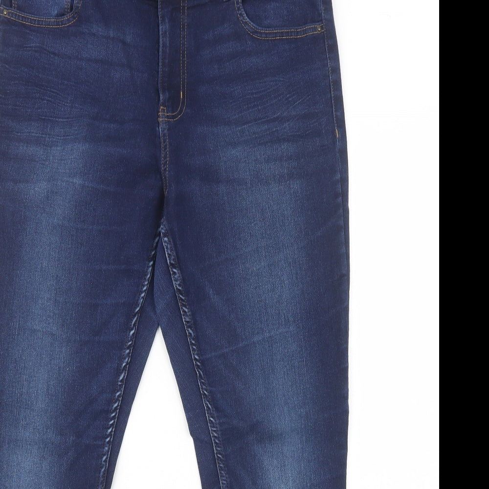 Marks and Spencer Womens Blue  Cotton Skinny Jeans Size 14 L26 in Regular Button
