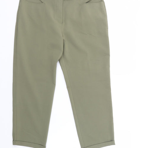 Mango Womens Green  Cotton Cropped Trousers Size 14 L25 in Regular Button
