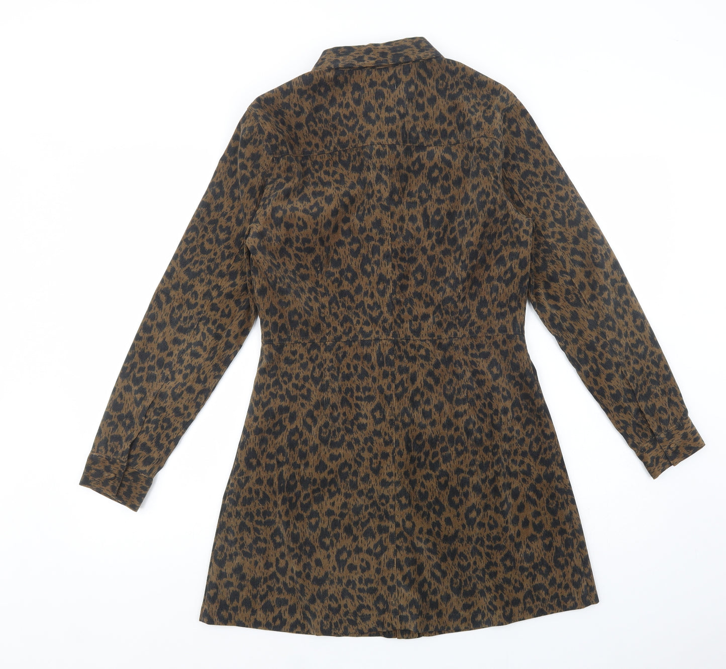 Primark Womens Brown Animal Print Polyester Shirt Dress  Size 12  Collared Button