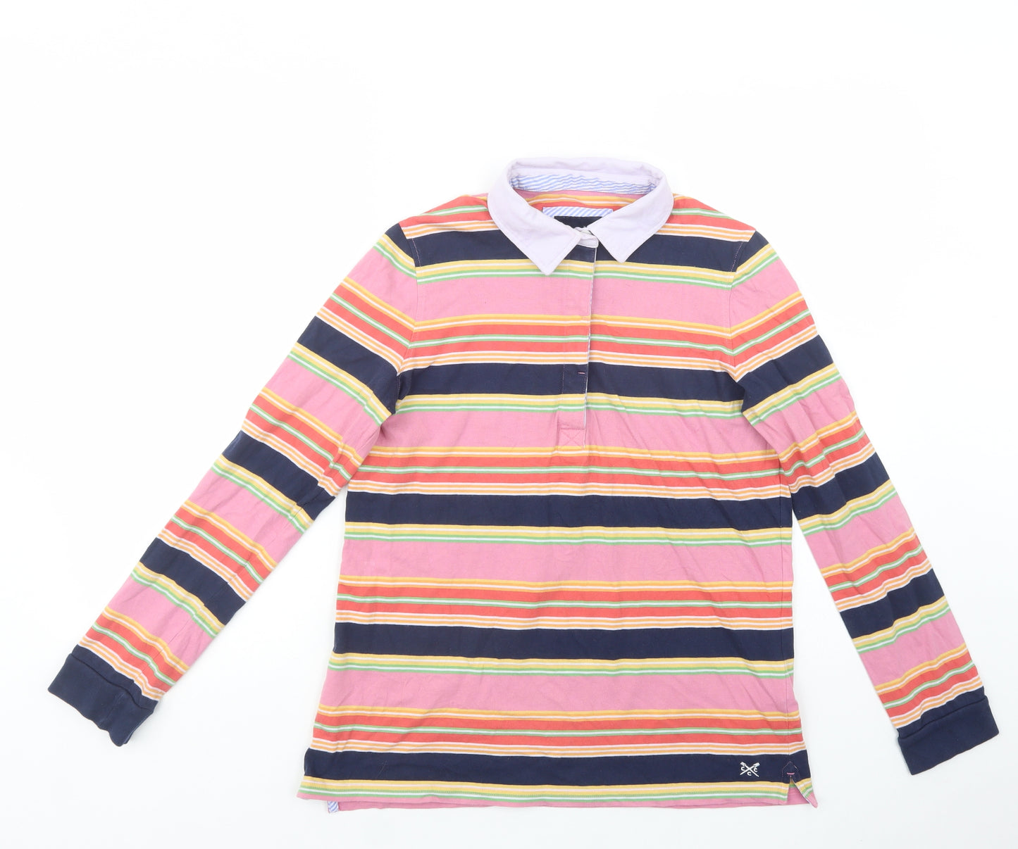 Crew Clothing Womens Multicoloured Striped Cotton Basic Polo Size 12 Collared