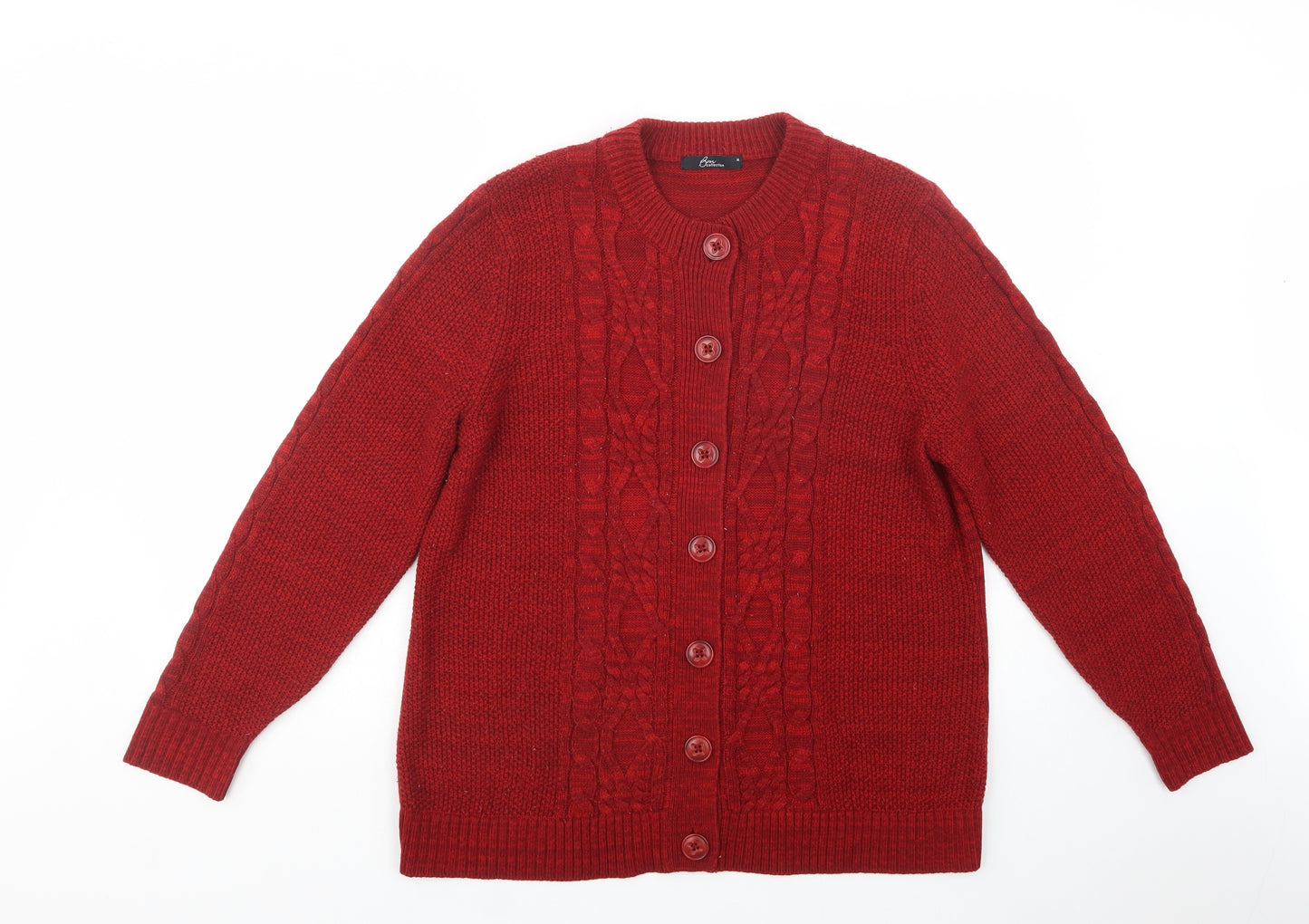 Bonmarché Womens Red Crew Neck  Acrylic Cardigan Jumper Size M