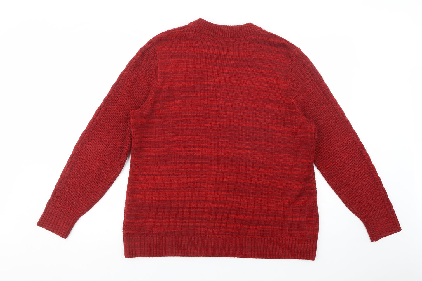 Bonmarché Womens Red Crew Neck  Acrylic Cardigan Jumper Size M
