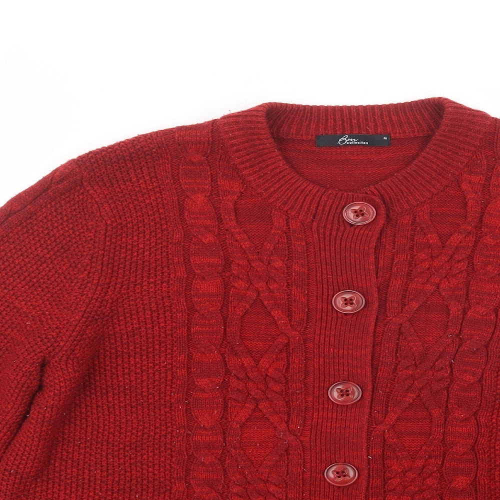 Bonmarché Womens Red Crew Neck  Acrylic Cardigan Jumper Size M