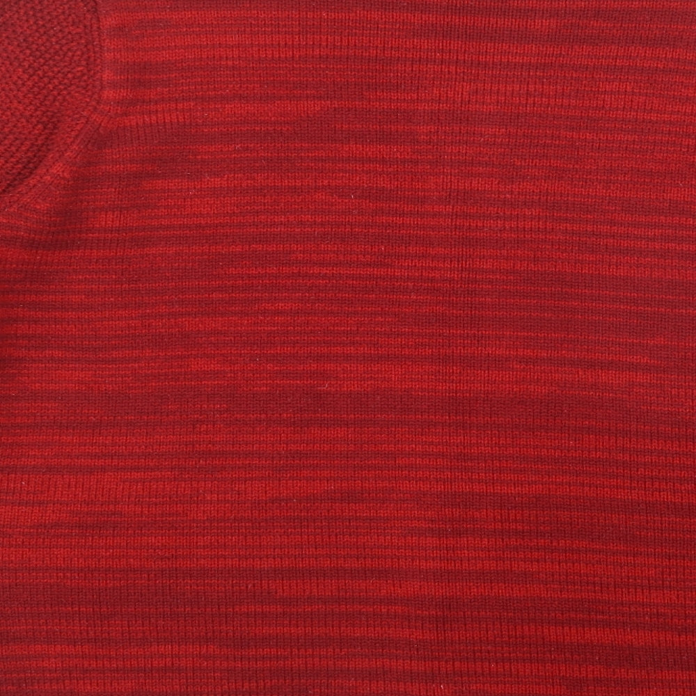 Bonmarché Womens Red Crew Neck  Acrylic Cardigan Jumper Size M