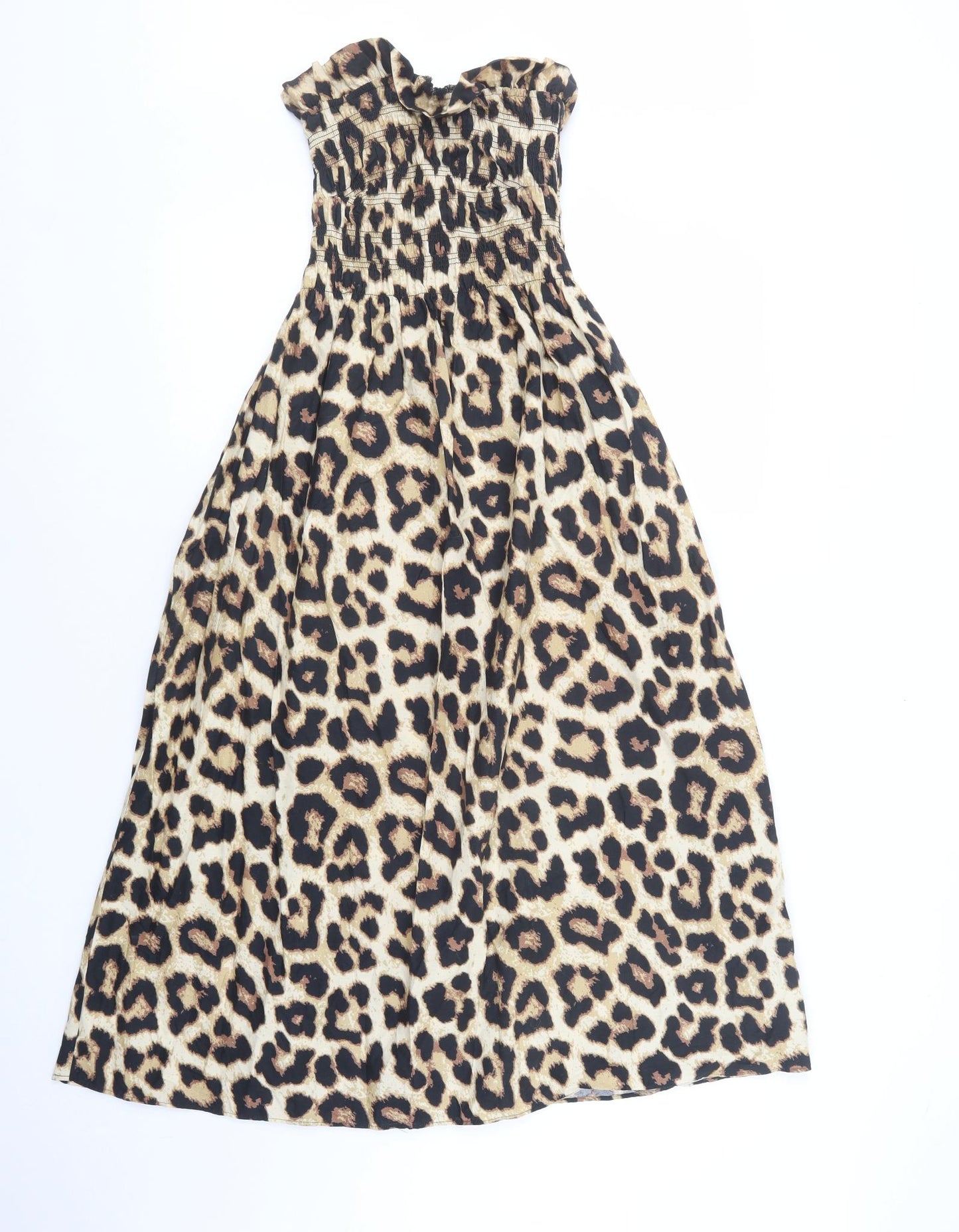 H&M Womens Beige Animal Print Cotton A-Line  Size XS  Off the Shoulder Pullover