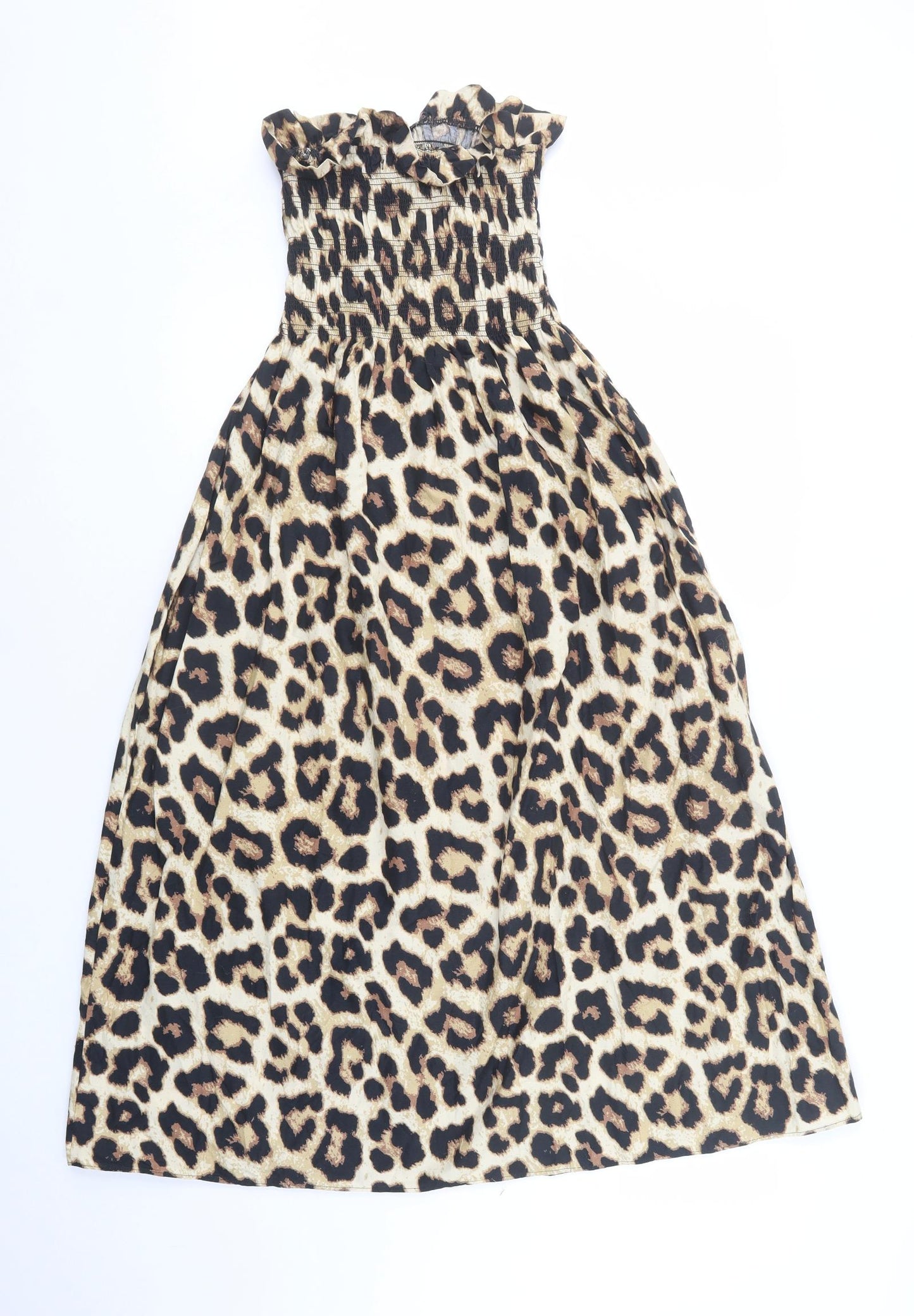 H&M Womens Beige Animal Print Cotton A-Line  Size XS  Off the Shoulder Pullover