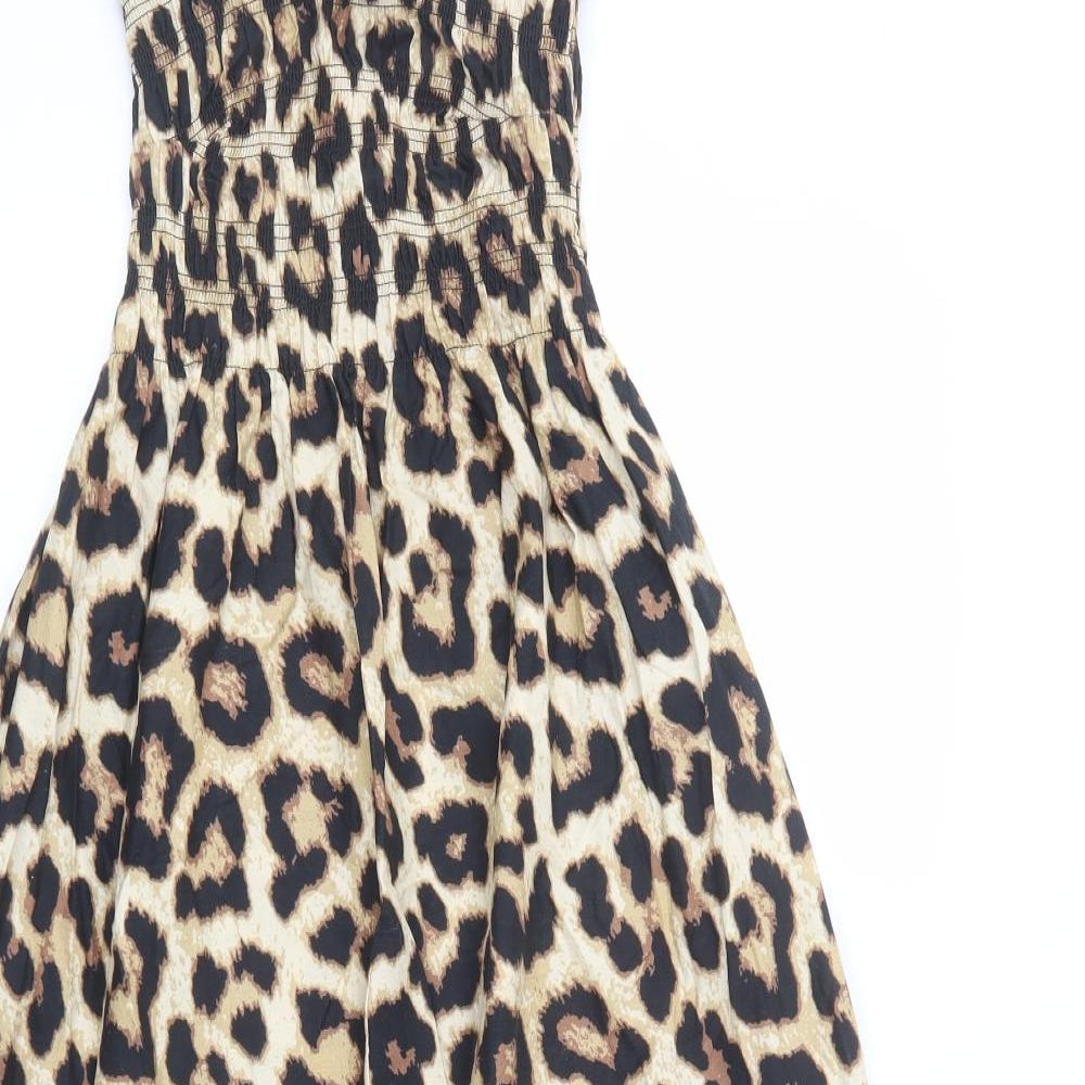 H&M Womens Beige Animal Print Cotton A-Line  Size XS  Off the Shoulder Pullover
