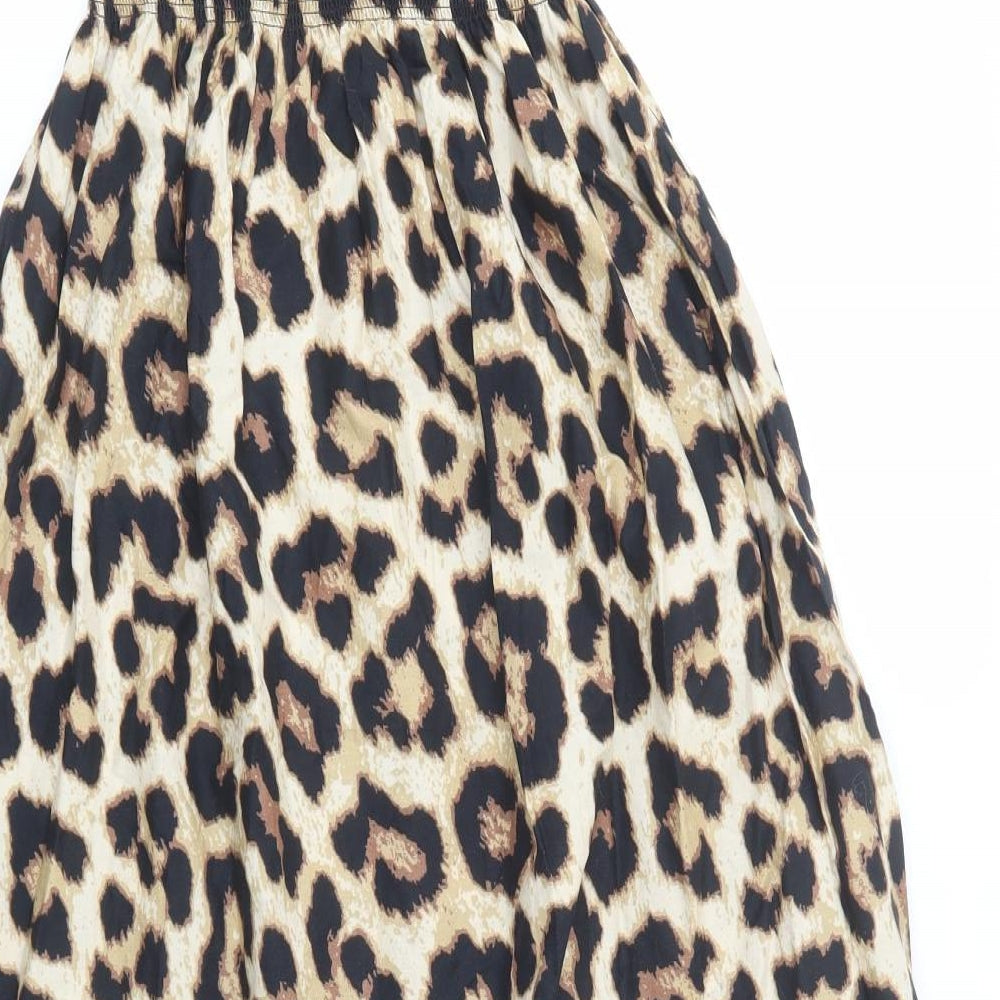 H&M Womens Beige Animal Print Cotton A-Line  Size XS  Off the Shoulder Pullover