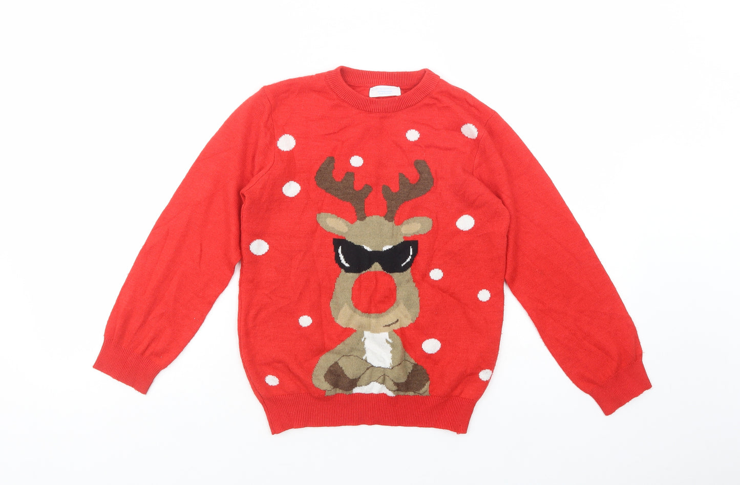 Primark Girls Red Crew Neck  Polyester Pullover Jumper Size 8-9 Years  Pullover - Christmas Jumper