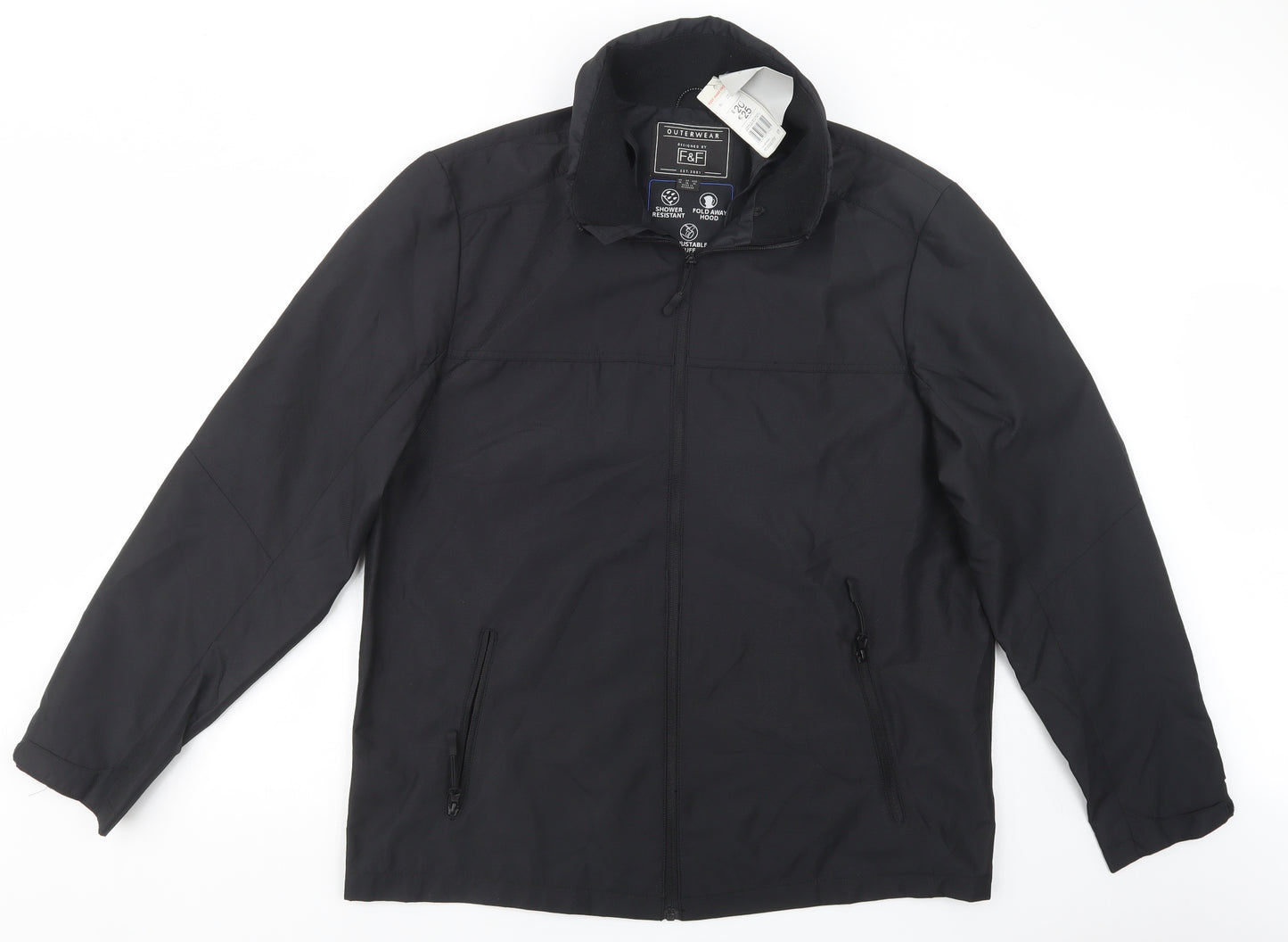 F&F Mens Black   Windbreaker Jacket Size XL  Zip