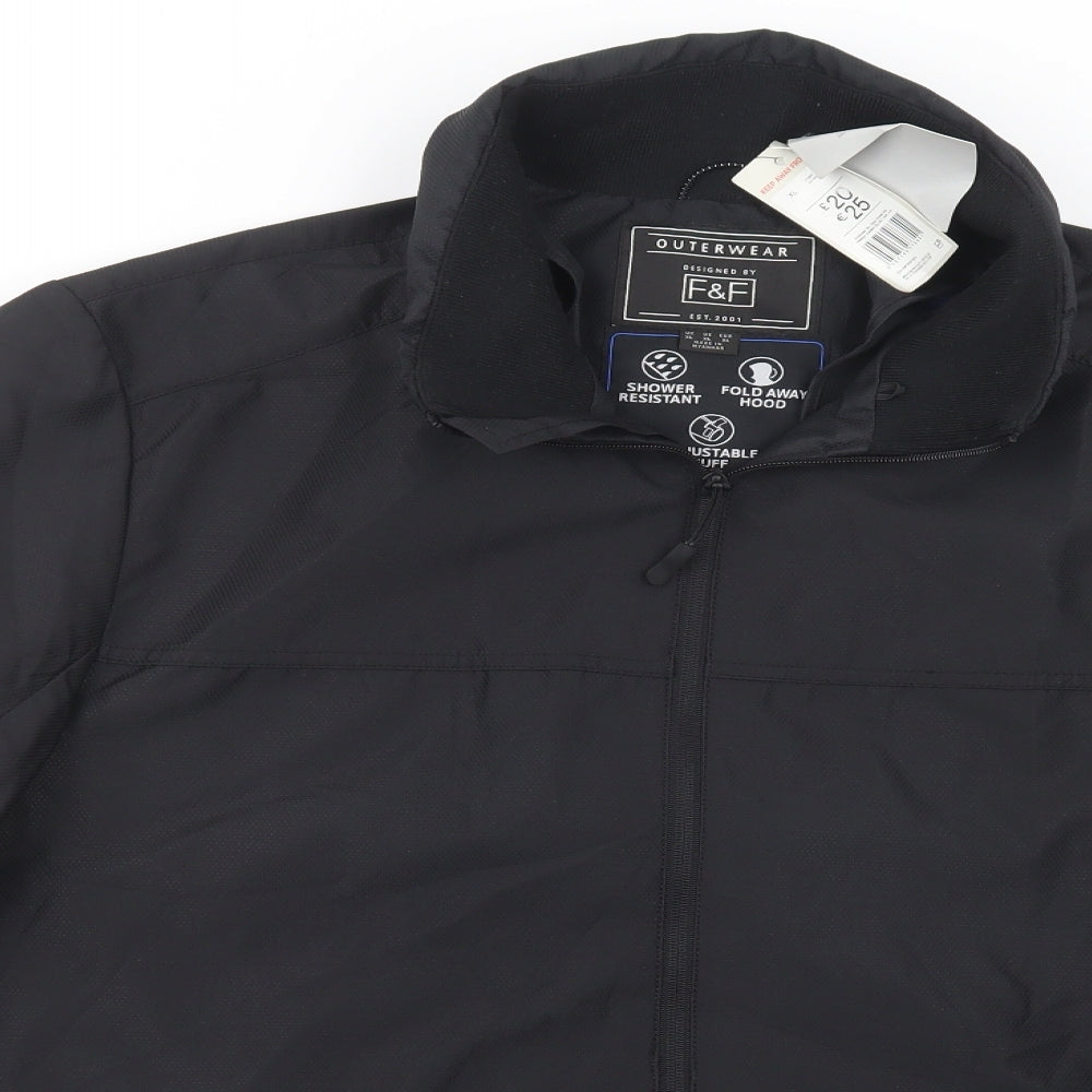 F&F Mens Black   Windbreaker Jacket Size XL  Zip