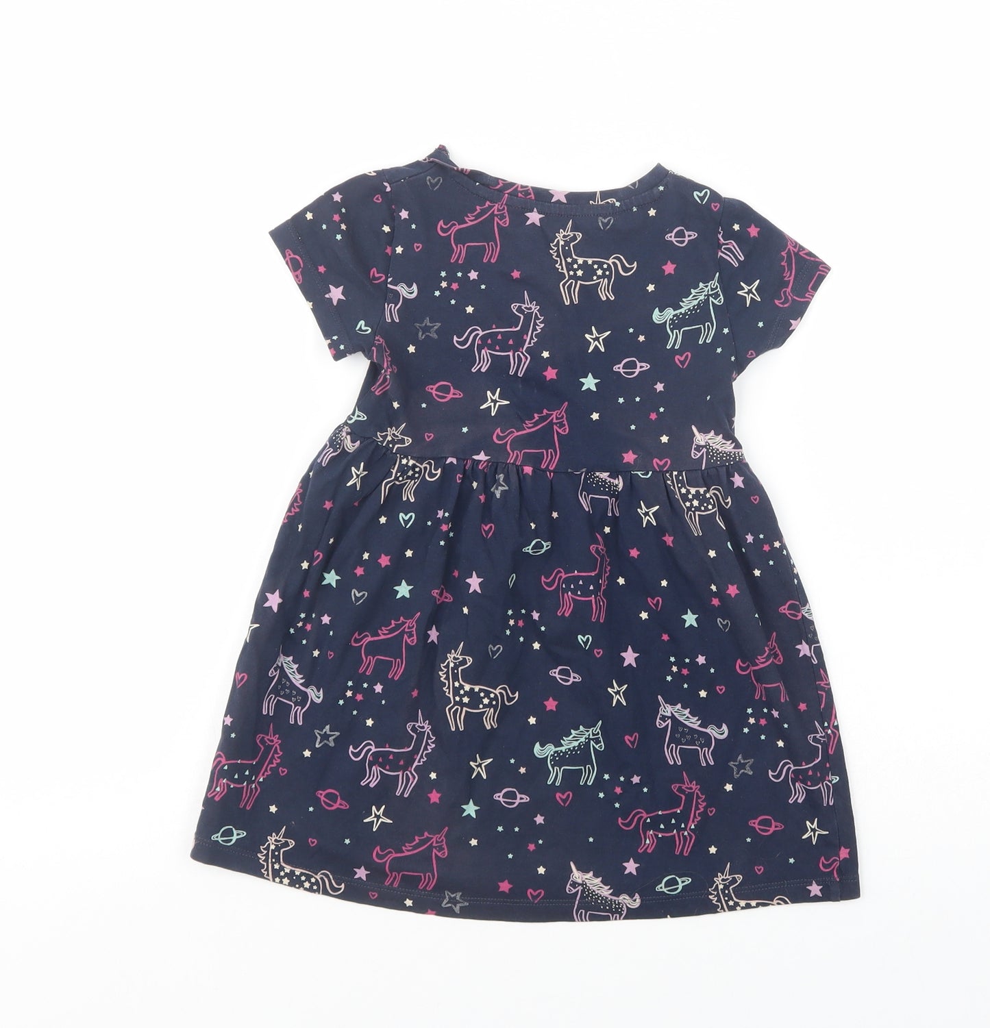 Blue Zoo Girls Blue Geometric Cotton T-Shirt Dress  Size 2-3 Years  Crew Neck Pullover - Unicorn Print